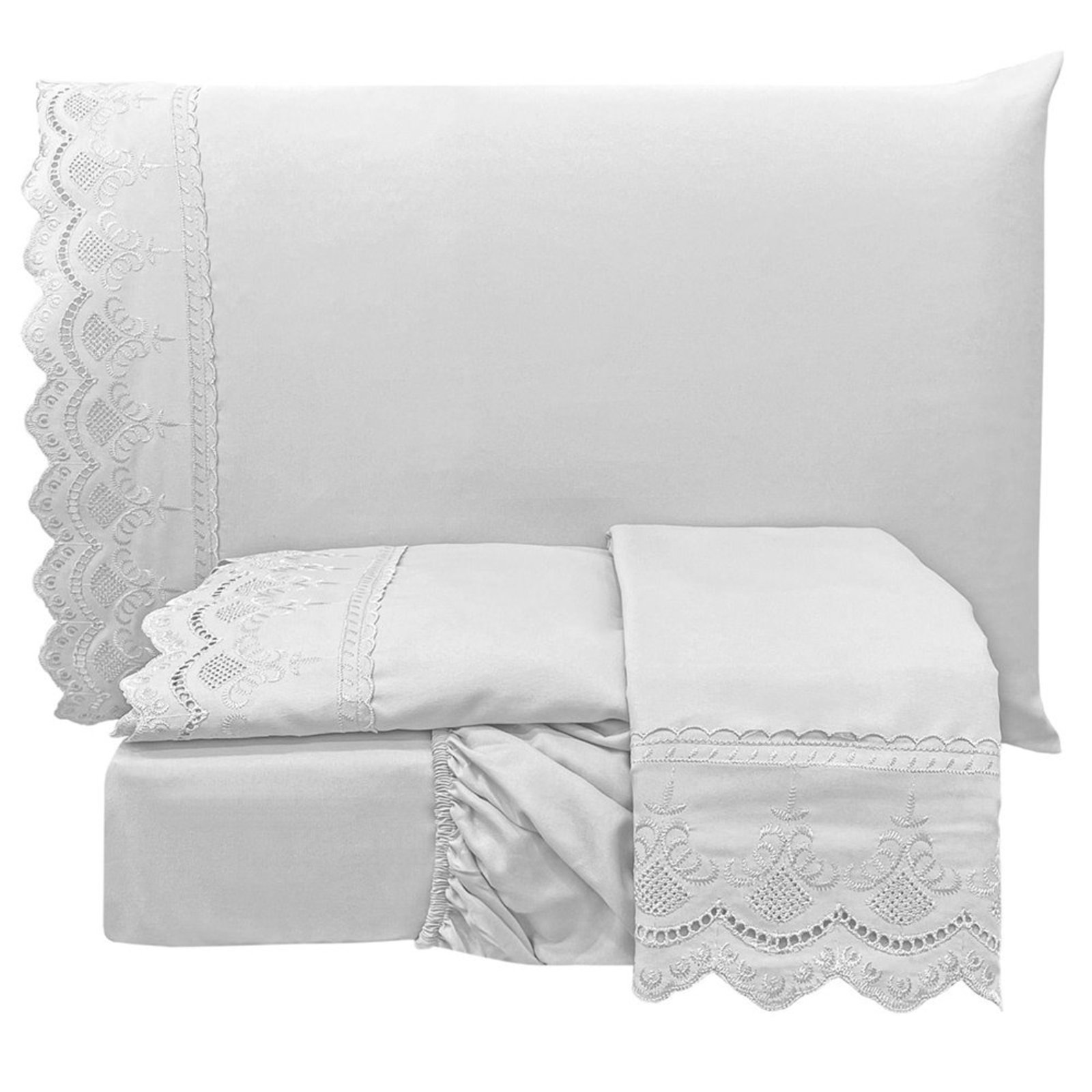 Jogo de Cama Lençol Queen Supremo Micropercal 300 Fios - Branco - 100% Poliéster