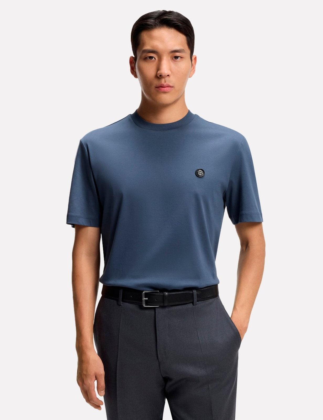Camiseta Hugo Boss Masculina Regular Mercerised C-Taut 01 Azul Grisáceo
