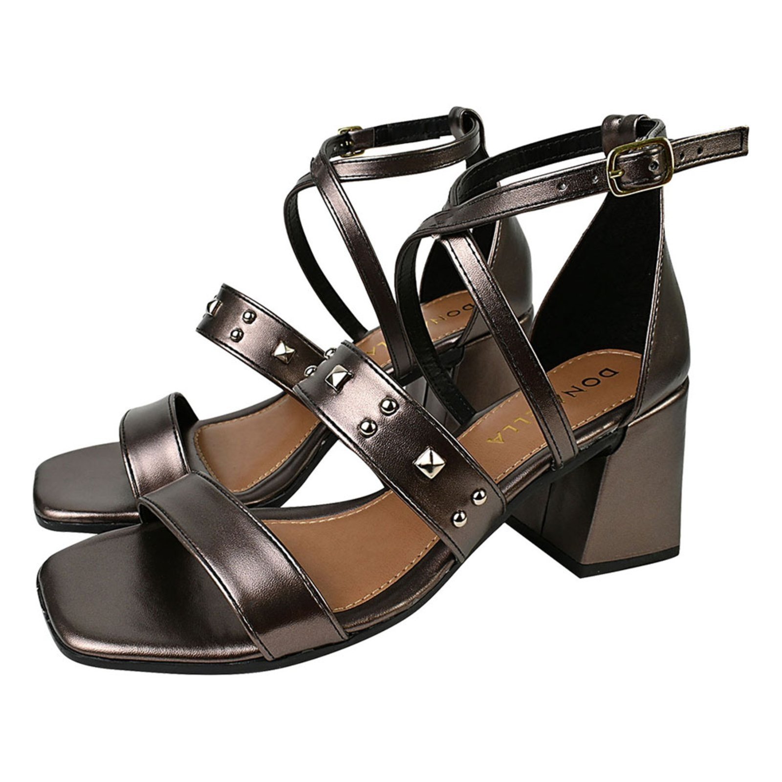 Vista 2 Sandália Feminina CM Calçados Bico Quadrado Salto Alto Casual Spike Hotfix Metalizado Monte Shoes prata velho Monte Shoes prata velho