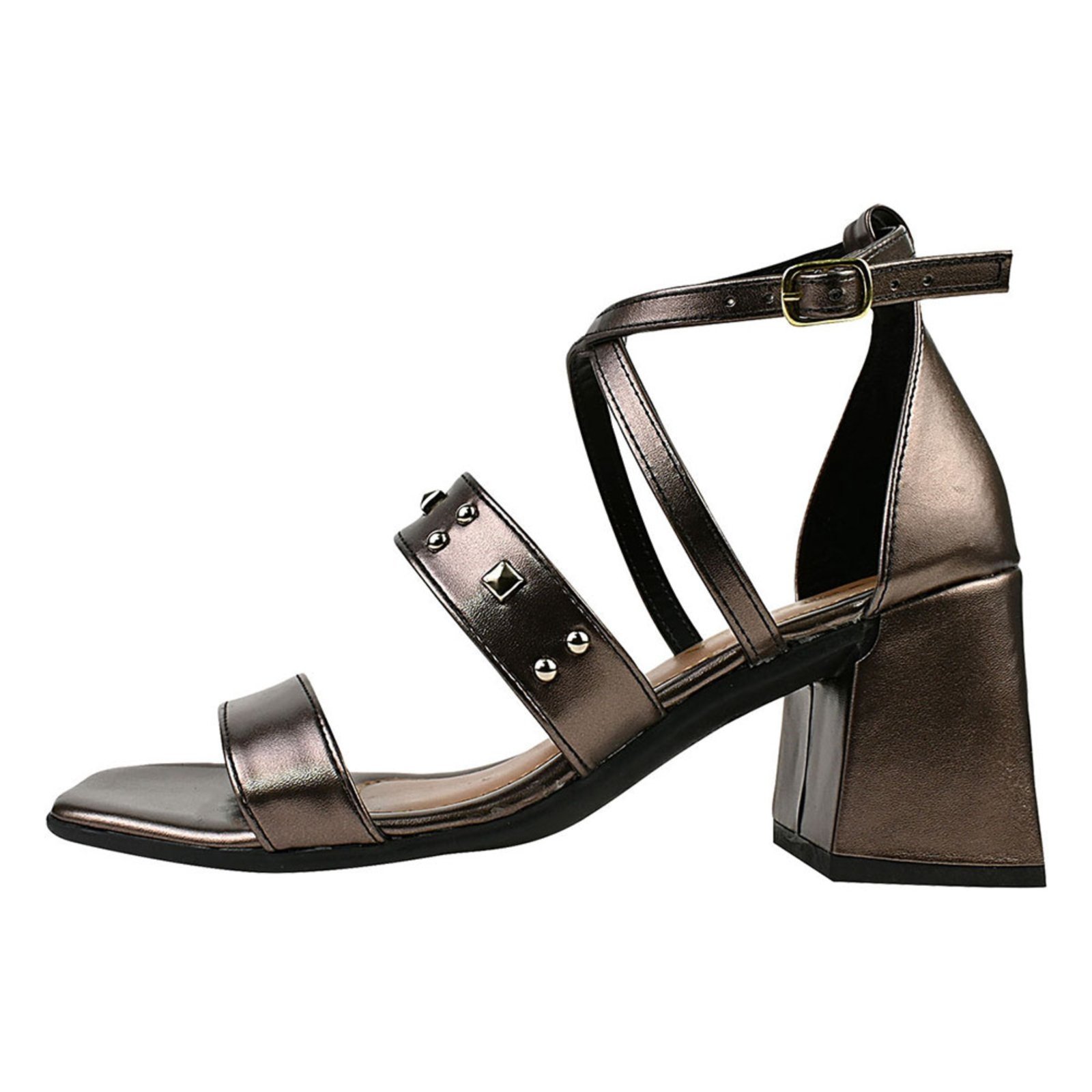 Vista 3 Sandália Feminina CM Calçados Bico Quadrado Salto Alto Casual Spike Hotfix Metalizado Monte Shoes prata velho Monte Shoes prata velho