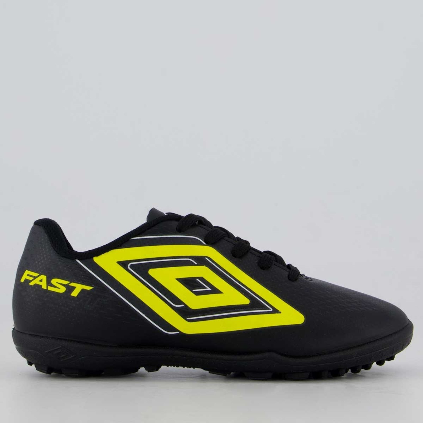 Vista 2 Chuteira Umbro Fast II Society Juvenil Preta e Amarelo preto Umbro preto