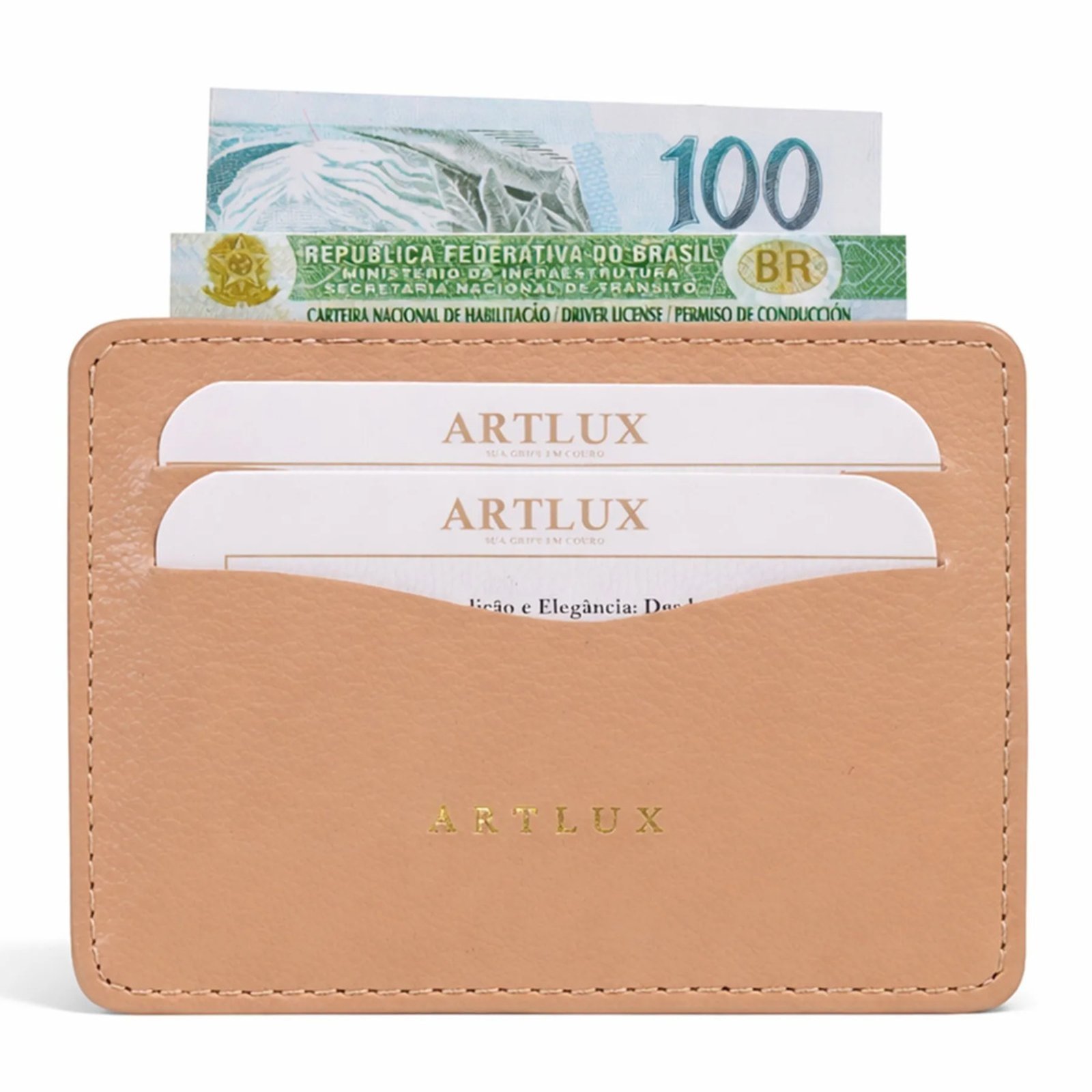 Porta Cartão e CNH em Couro Artlux 3062 Amêndoa