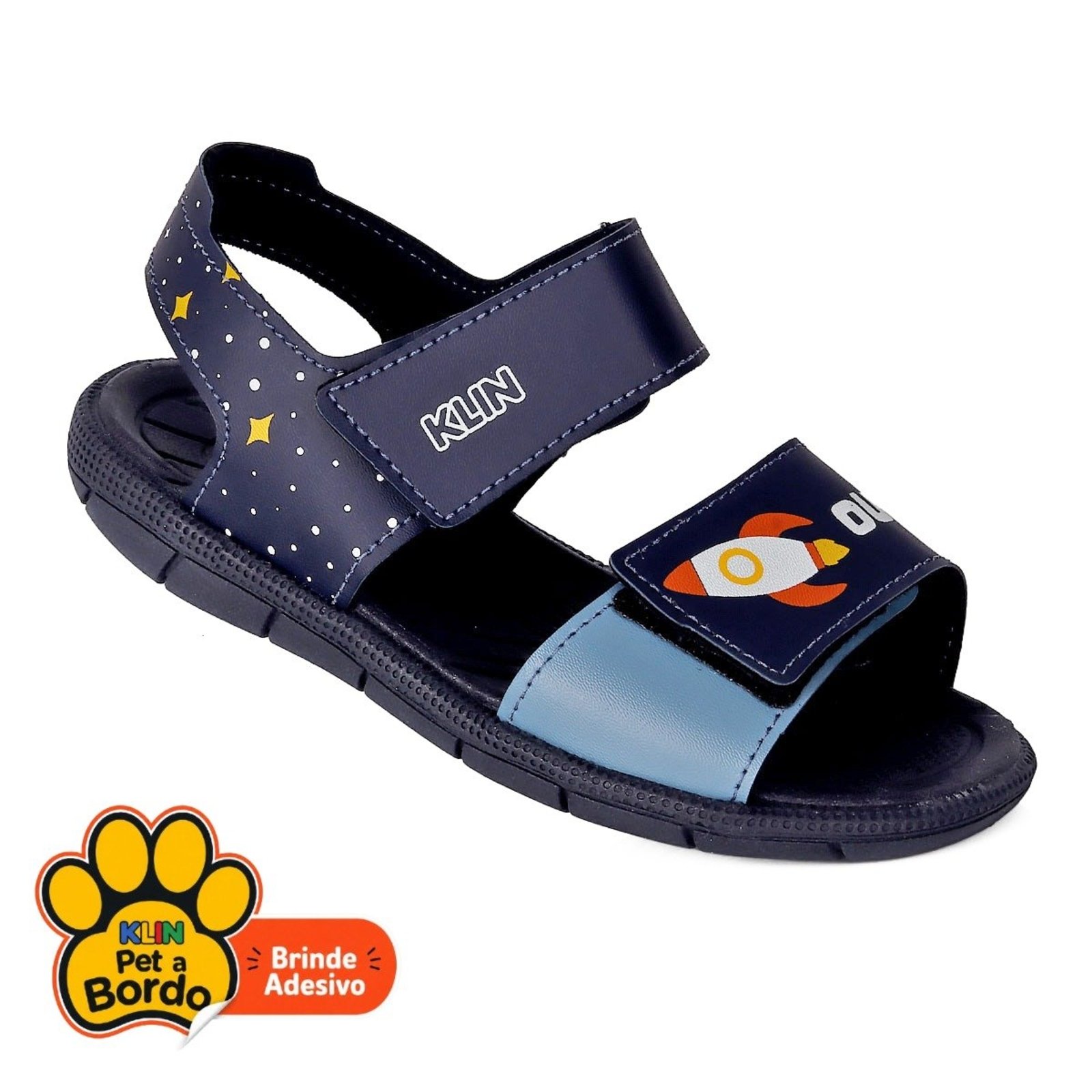 Infantil - Sandália Papete Klin Tic Tac Marinho Menino Foguete Espacial Conforto