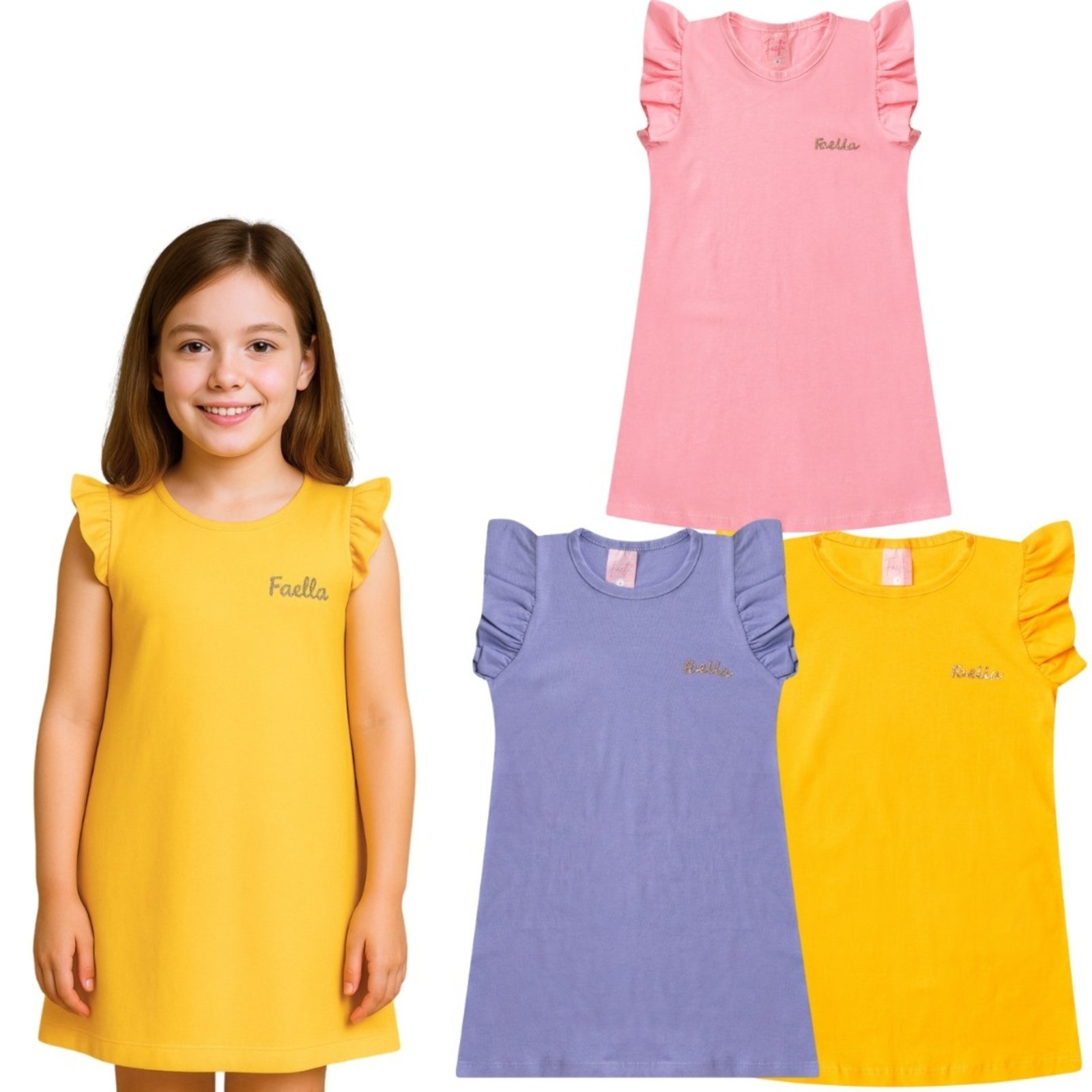 Vista 2 Infantil - Kit 3 Vestidos Menina Sortidos Mega Kids unico Mega Kids unico