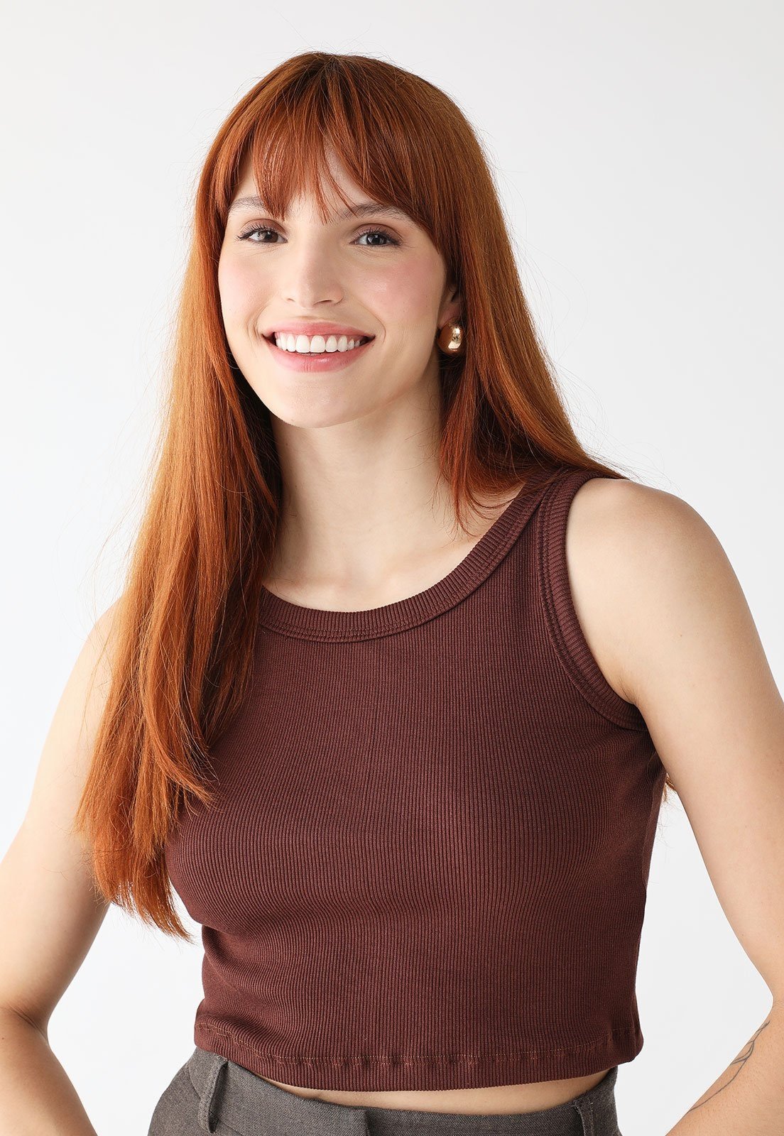 Cropped Regata Feminina 77VS LevoschCanelada Ribana Premium Marrom