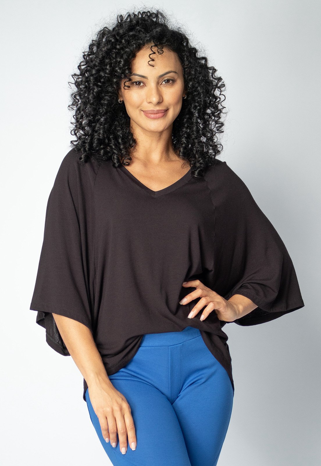 Blusa Ampla Amazonia Vital Morcego Guyrá Manga 3/4 Malha Preta