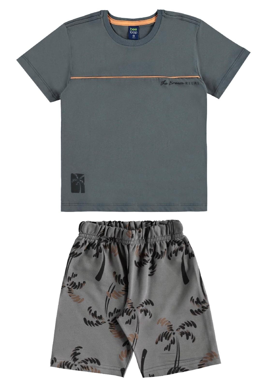 Infantil - Conjunto Camiseta Bermuda Tropical Bee Loop Cinza
