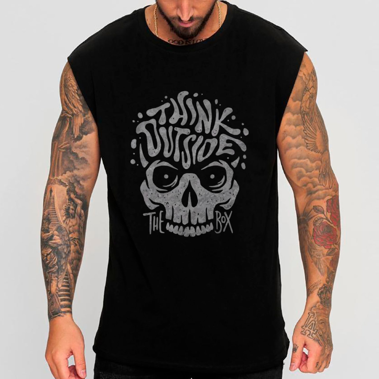 Camiseta Regata Machão Ousy Caveira Think Outside Oversized Masculina Preto