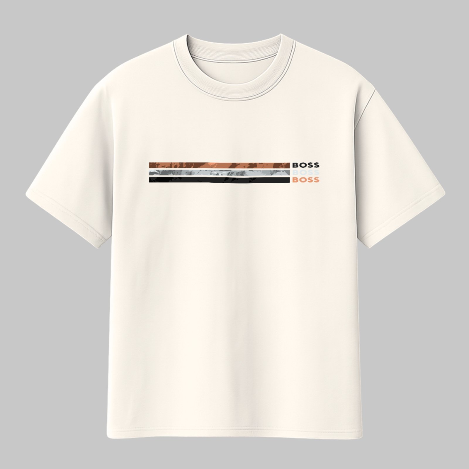 Camiseta Básica Boss Listras Urban Premium Moda Casual Off White