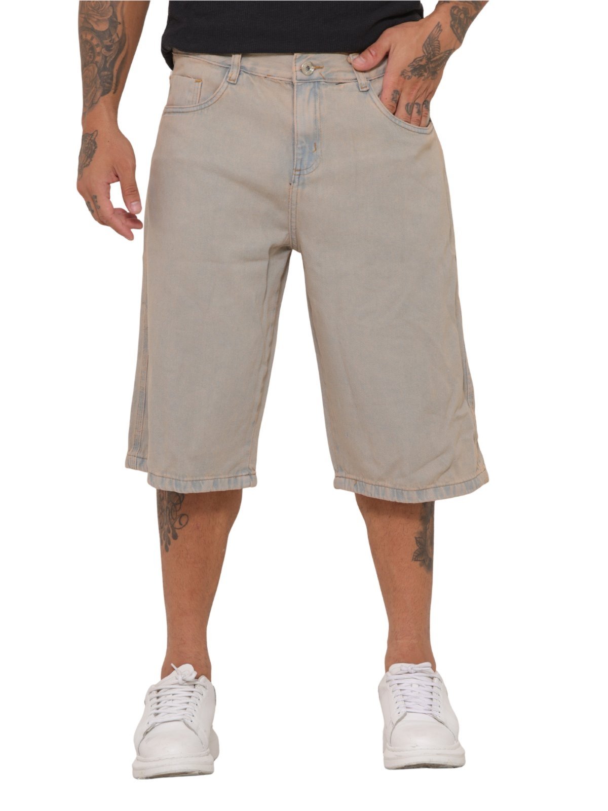 Bermuda Masculina Jeans Light Jorts Com Manchas Rosa
