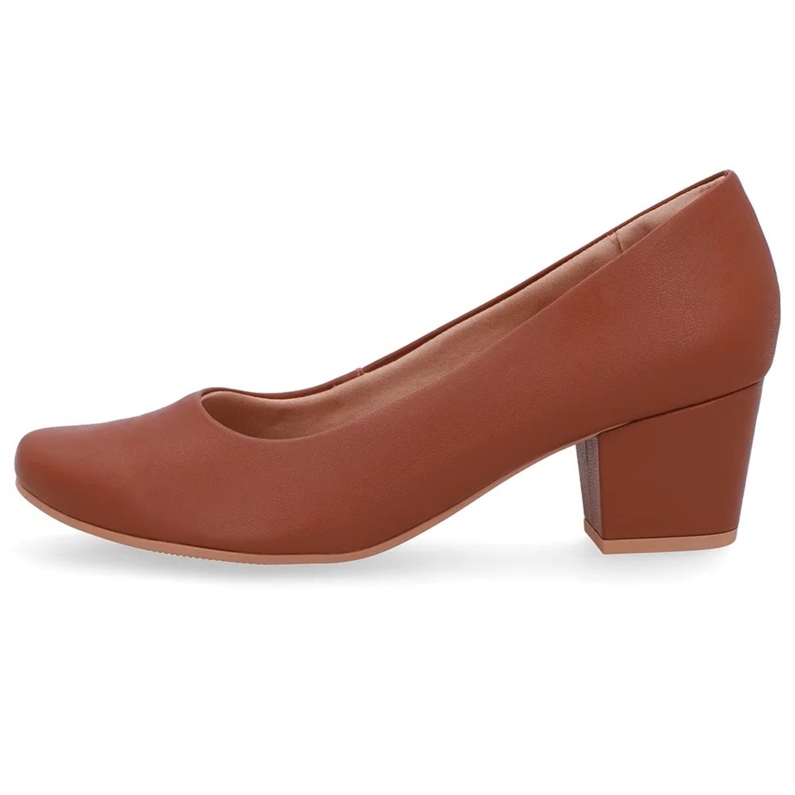 Scarpin Usaflex Salto Bloco Conforto e Elegância em Couro Marrom