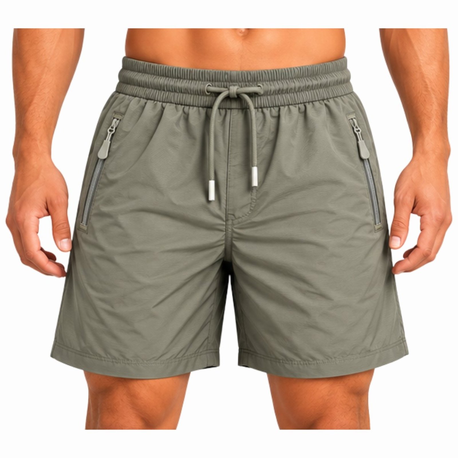 Bermuda Masculina Esportiva Poliamida com Bolsos de Zíper e Cordão Verde