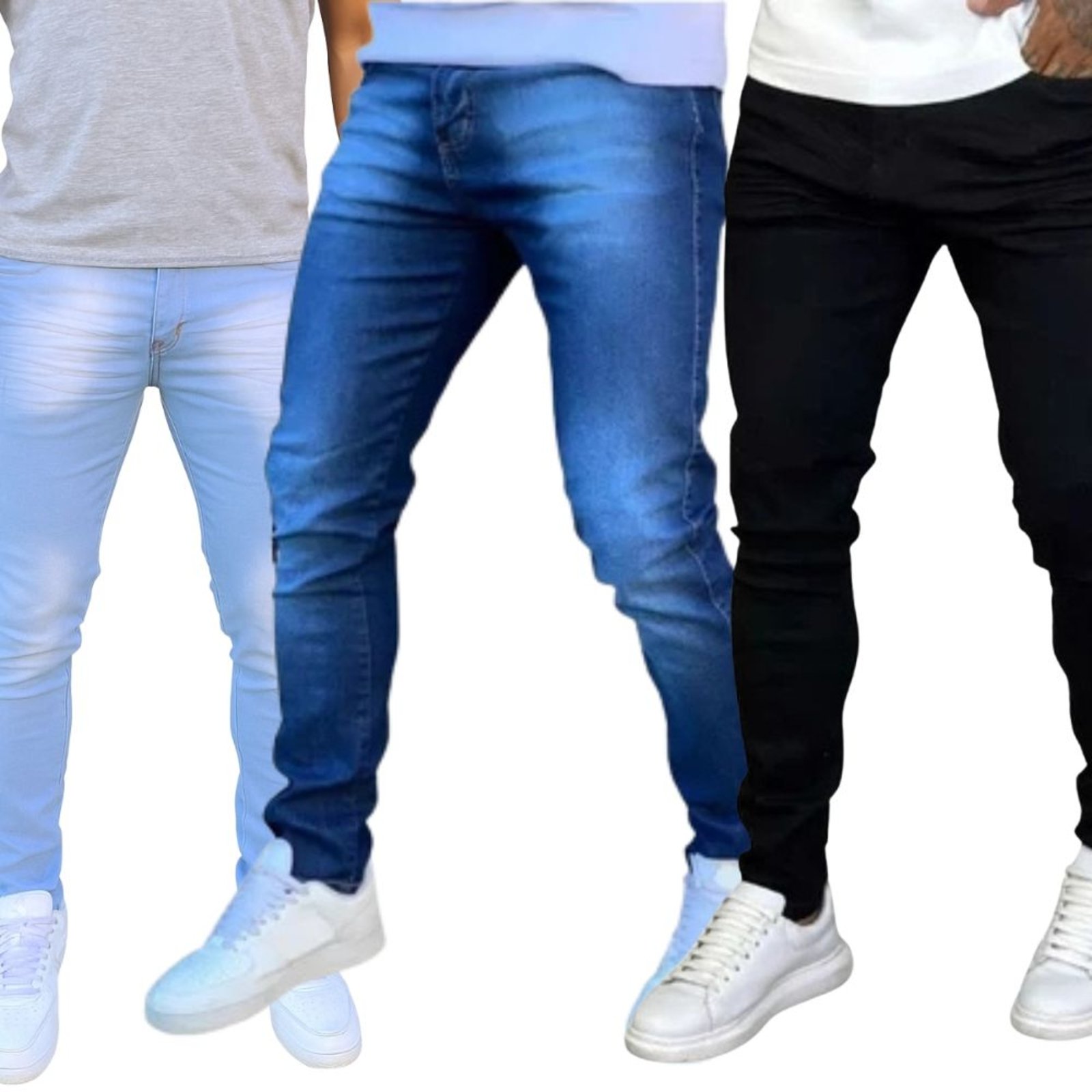 Kit 3 Calça Jeans Skinny Masculina Clara Media Preta