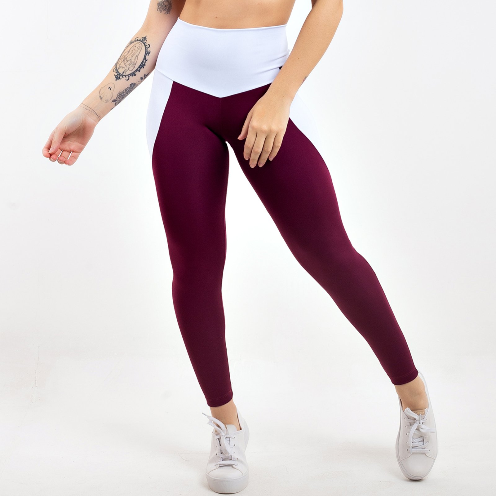 Calça Legging Cós Alto Não Fica Transparente com Bolso Viére Vinho