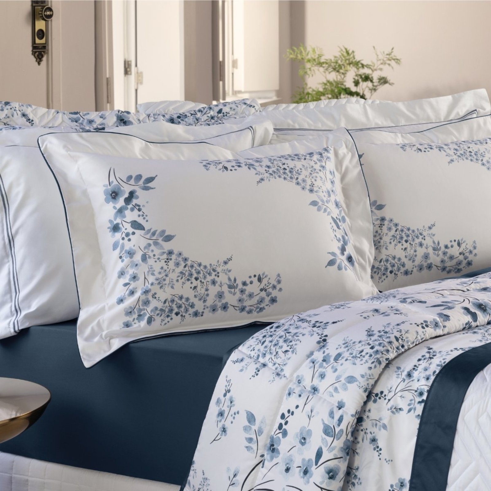 Jogo Cama King 300 Fios Algodão Lynel Provence Azul