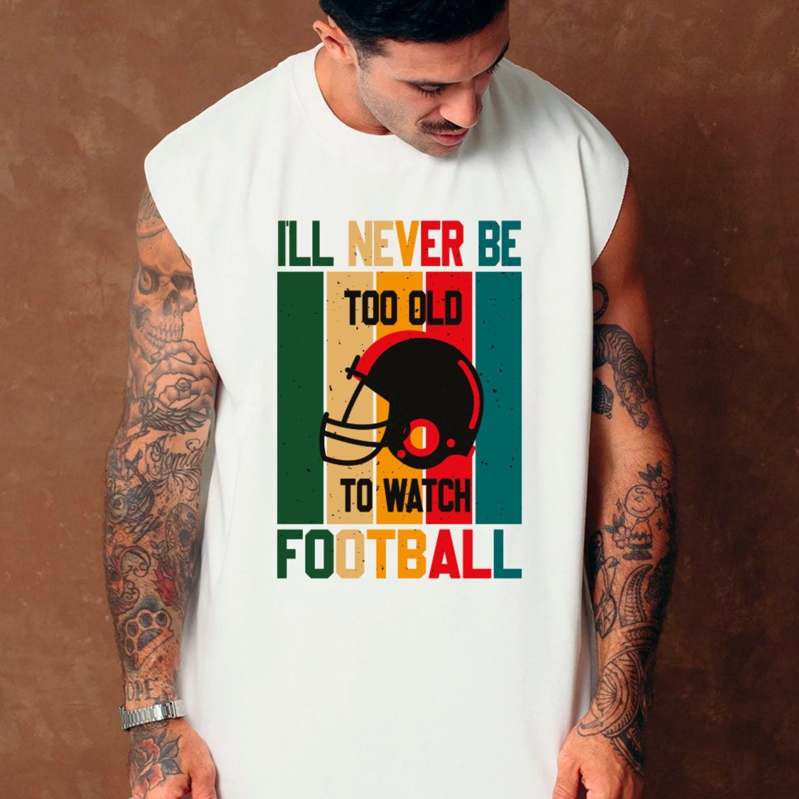 Camiseta Regata Machão Ousy Football Nunca E Tarde Para Torcer Oversized Masculina Branco