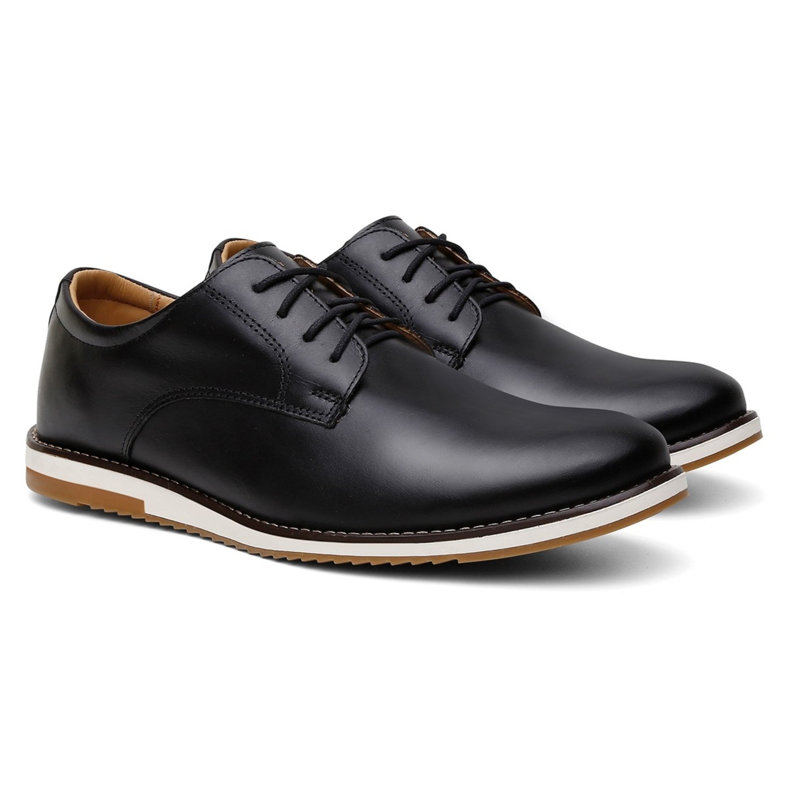 Sapato Social Casual Masculino de Couro Cadarço Moderno Preto