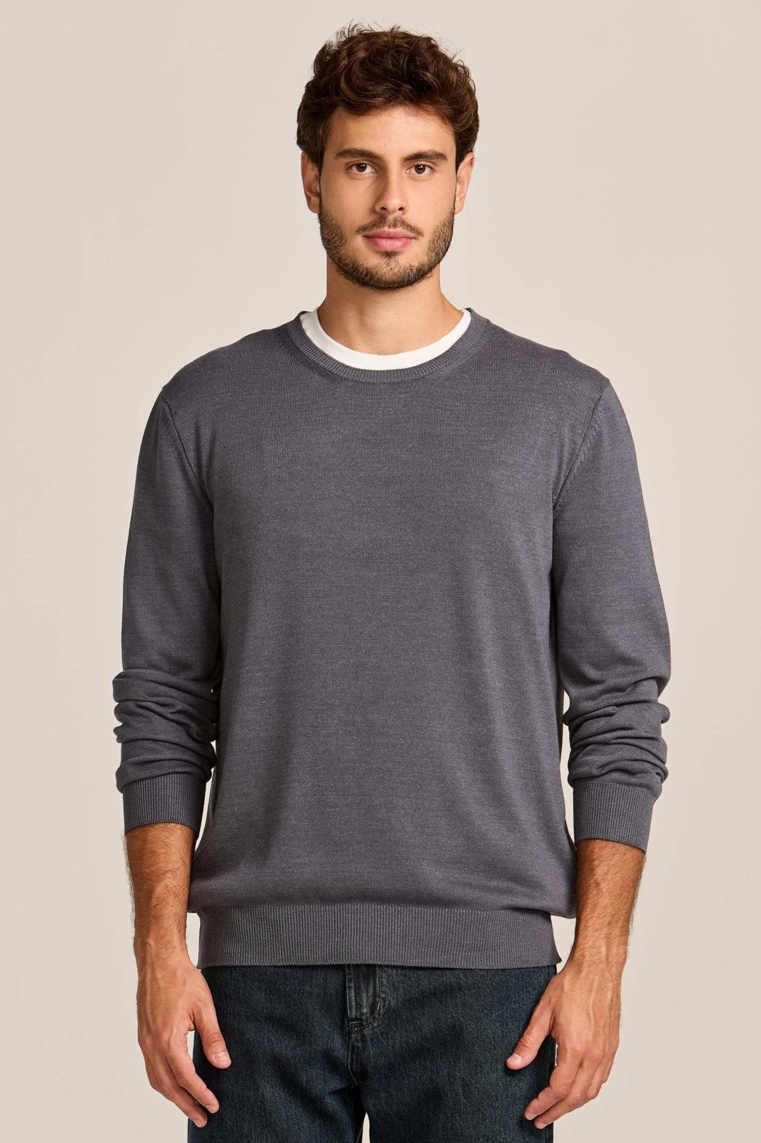 Tricot C Neck Blend Cinza Mescla Zapälla Cinza