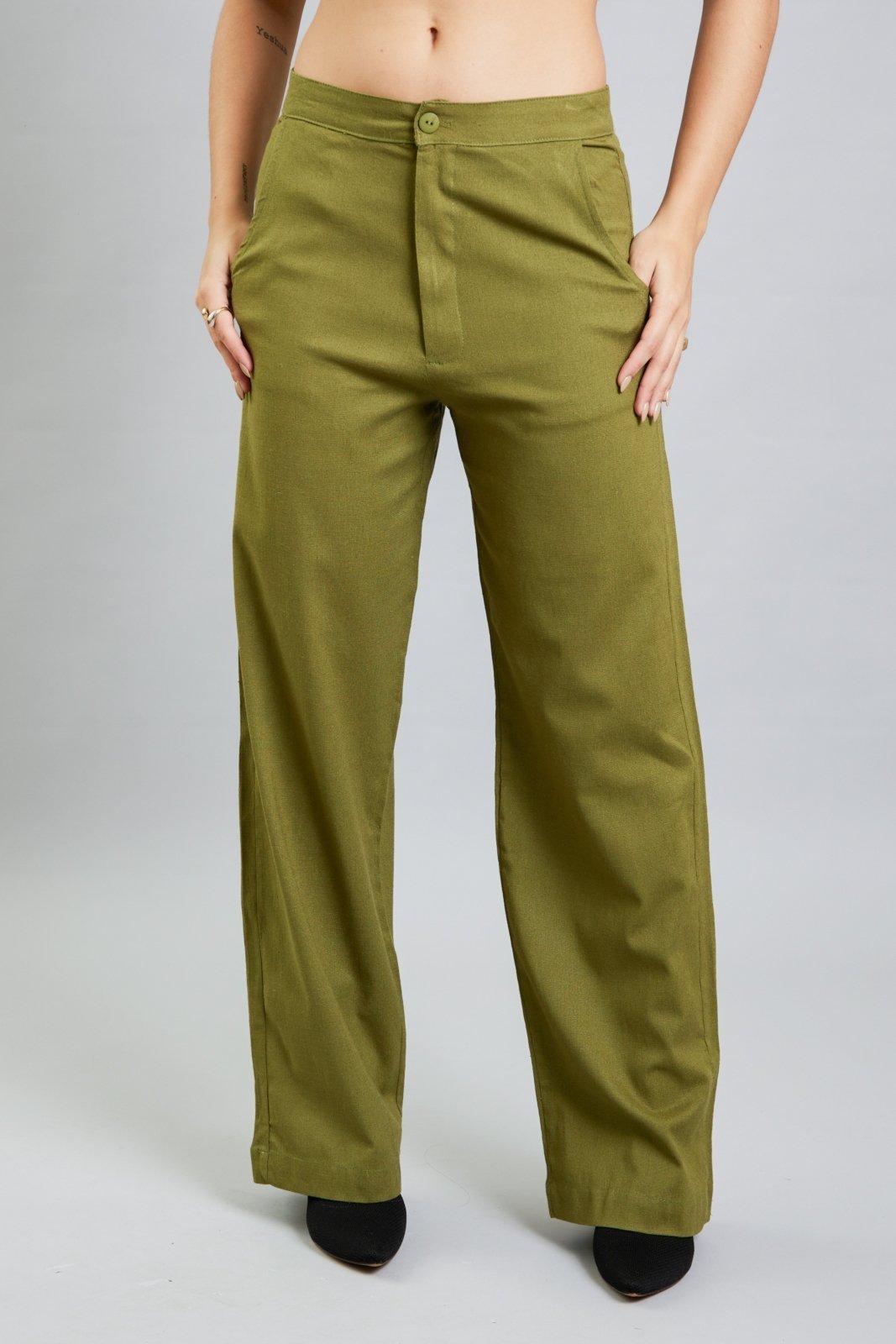 Calça Feminina Alfaiataria Pantalona Cintura Alta Dialogo Verde