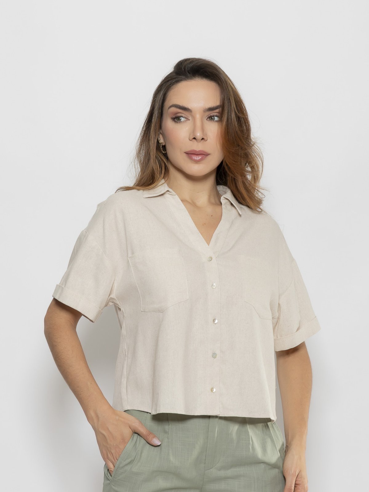 Camisa Cropped Feminino Linho Crocker – 50621