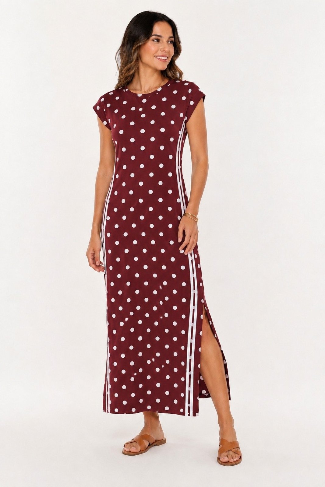 Vestido Midi D Bell Outlet Fashion Poá Marsala