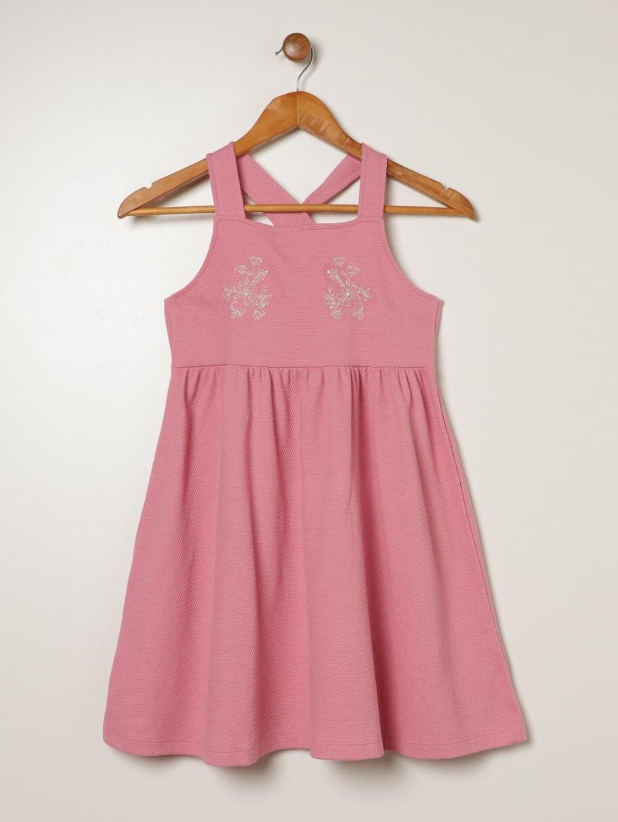 Vestido Malha Com Bordado Juvenil Para Menina- ROSA