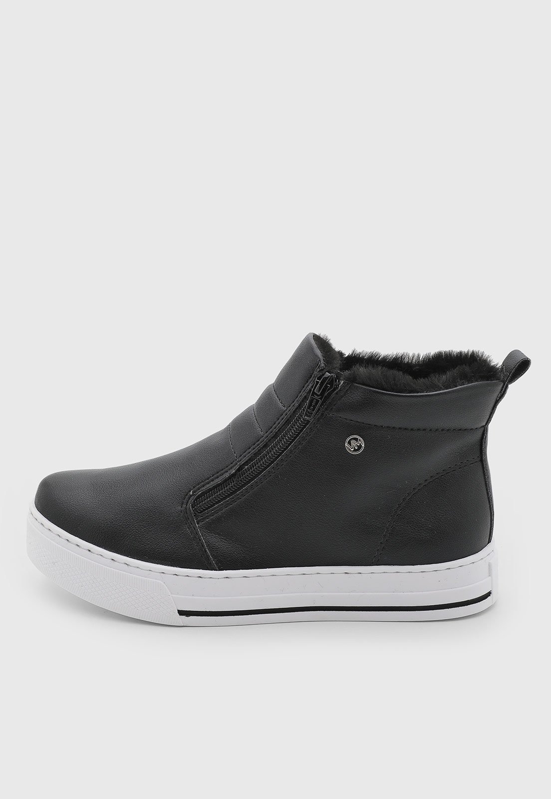 Tênis Feminino Via Marte Zíper Couro Preto