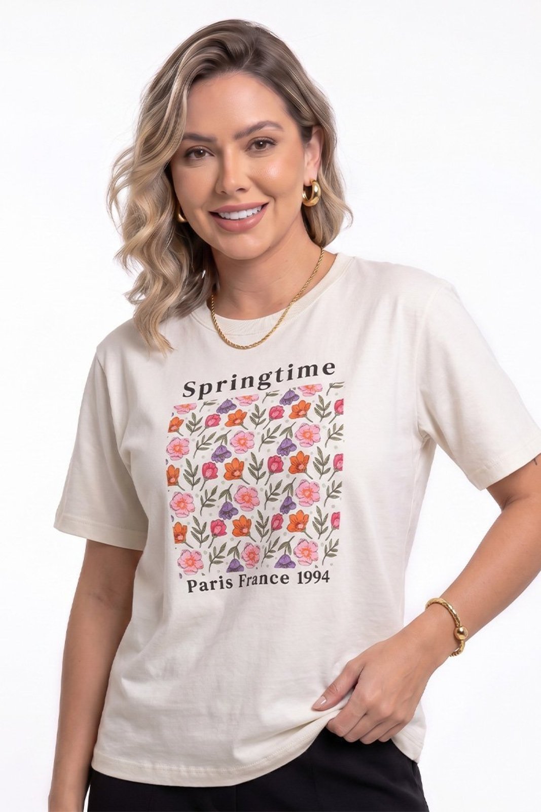 Camiseta Cianitas Off Estampa Springtime
