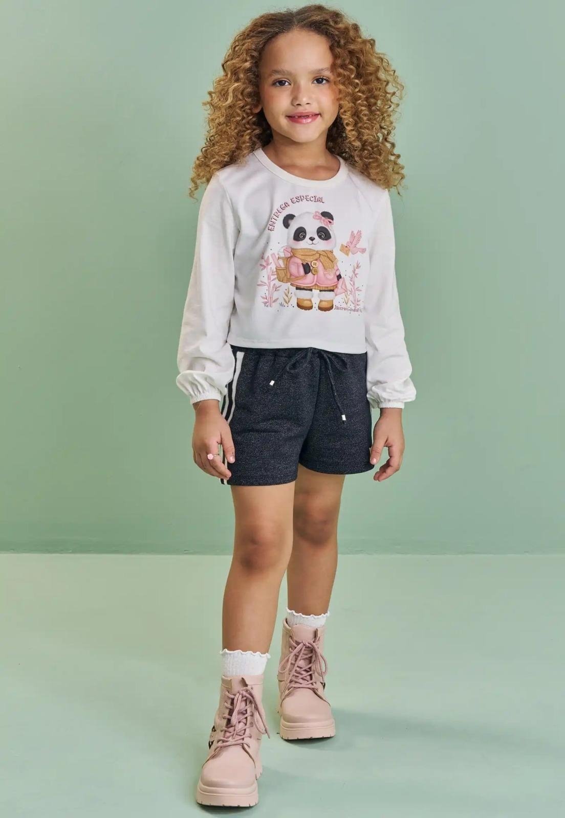 Infantil - Conjunto Menina Blusa Longa Panda Kukiê 2 Unico