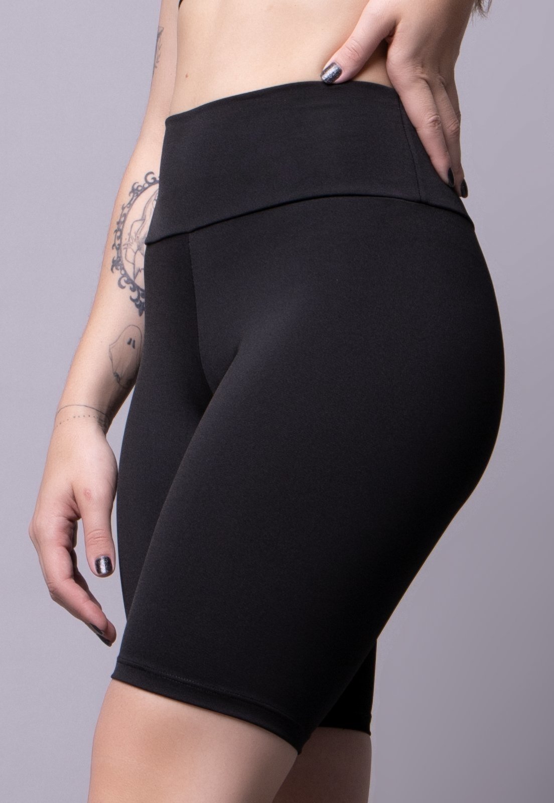 Vista 3 Bermuda Ciclista Suplex Short Cos Alto Cintura Alta De Academia Fitness SERRA E MAR MODAS preto SERRA E MAR MODAS preto