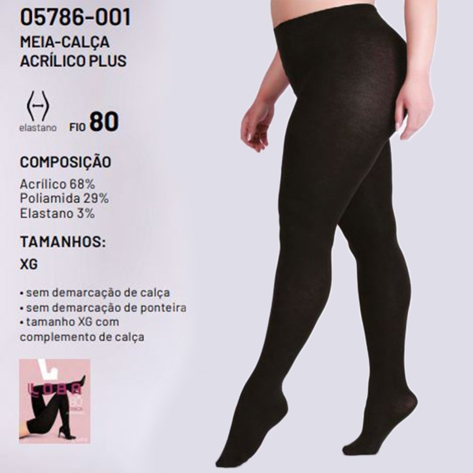 Meia Calça Acrílico Plus Fio 80 Preto