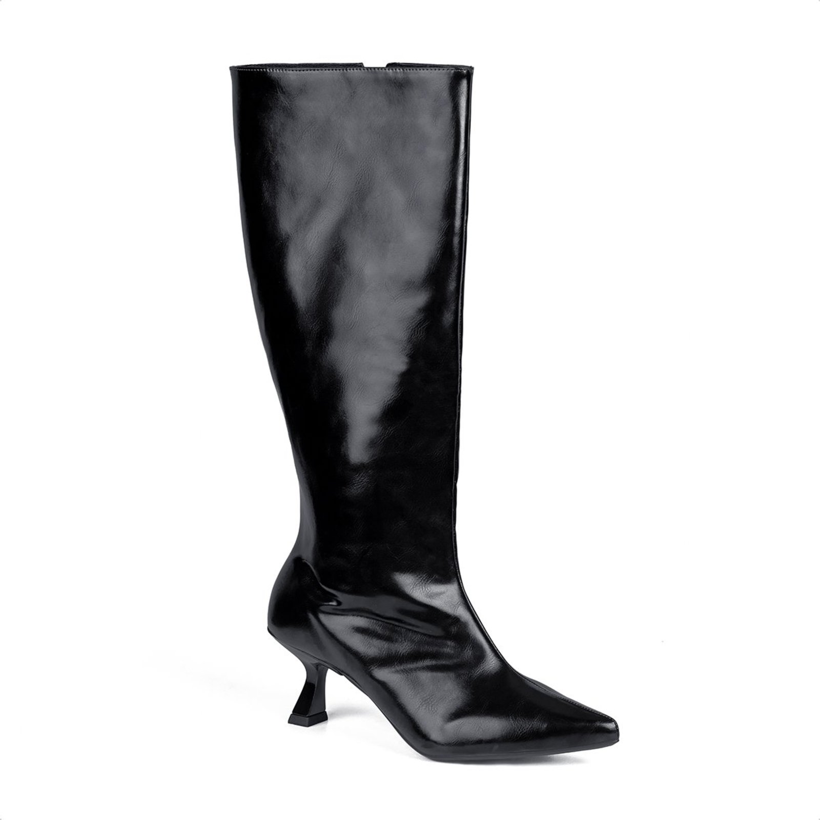 Bota Feminina Domidona Social Salto Fino Cano Alto Elegante Preta
