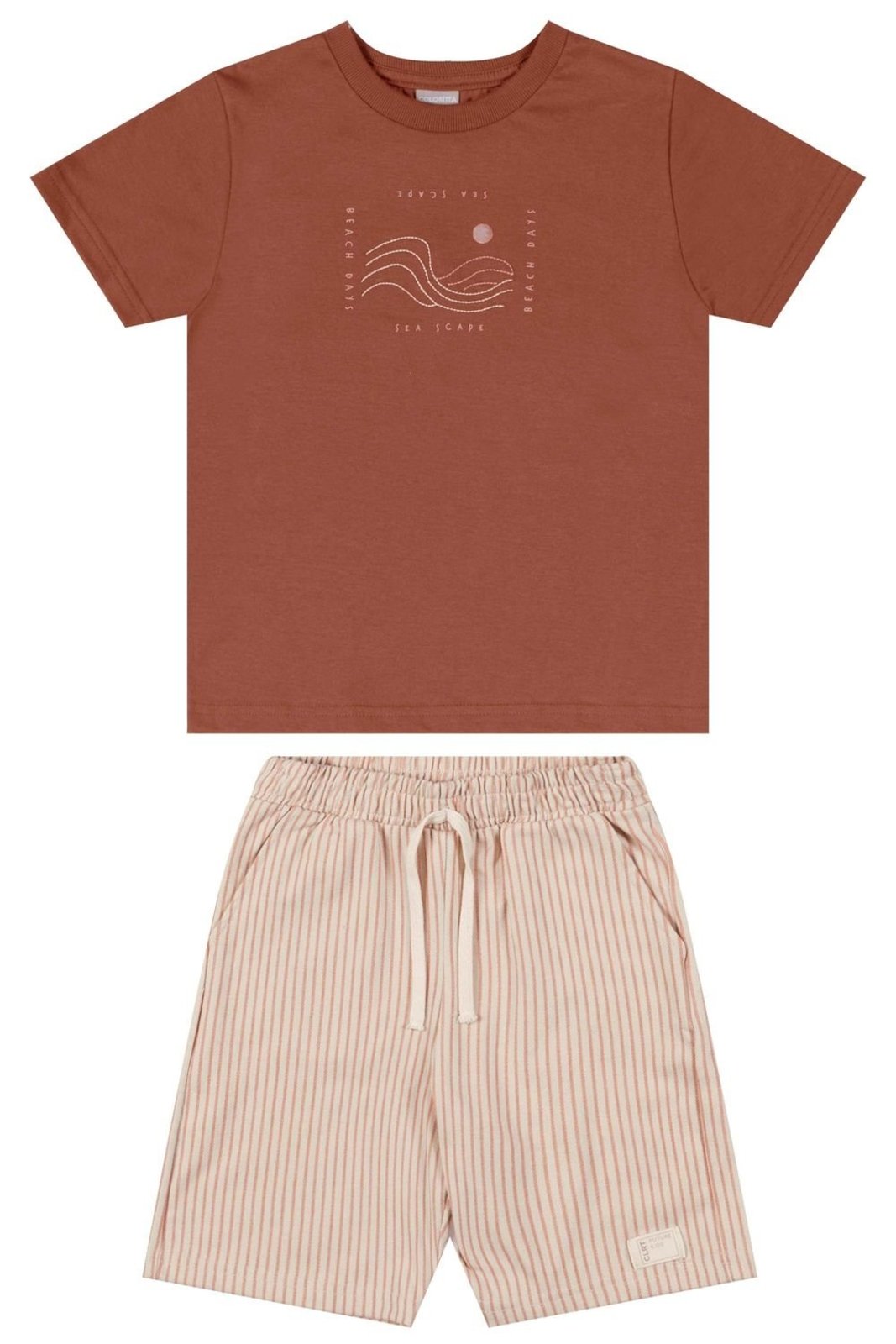 Infantil - Conjunto Menino Bordado Ondas Colorittá Marrom