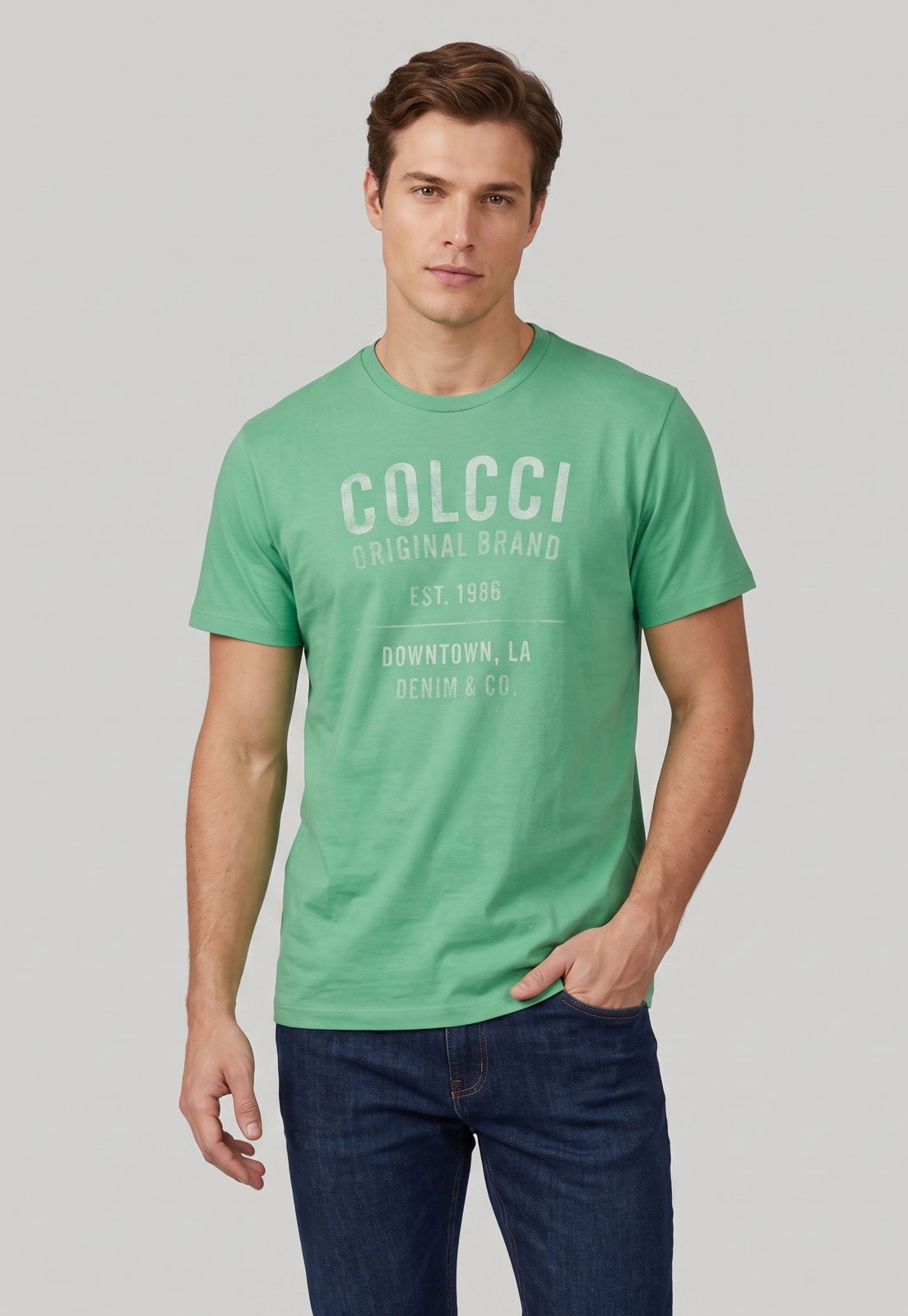 Camiseta Masculina Colcci Estampa Frontal Verde