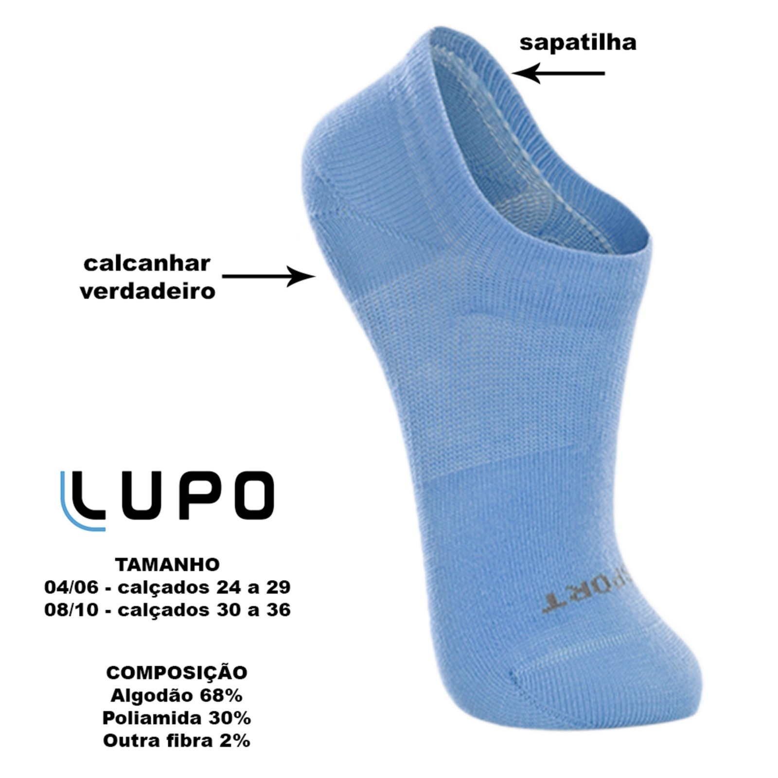 Vista 3 Infantil - Kit com 3 Meias Invisível Lupo 0 azul Lupo azul