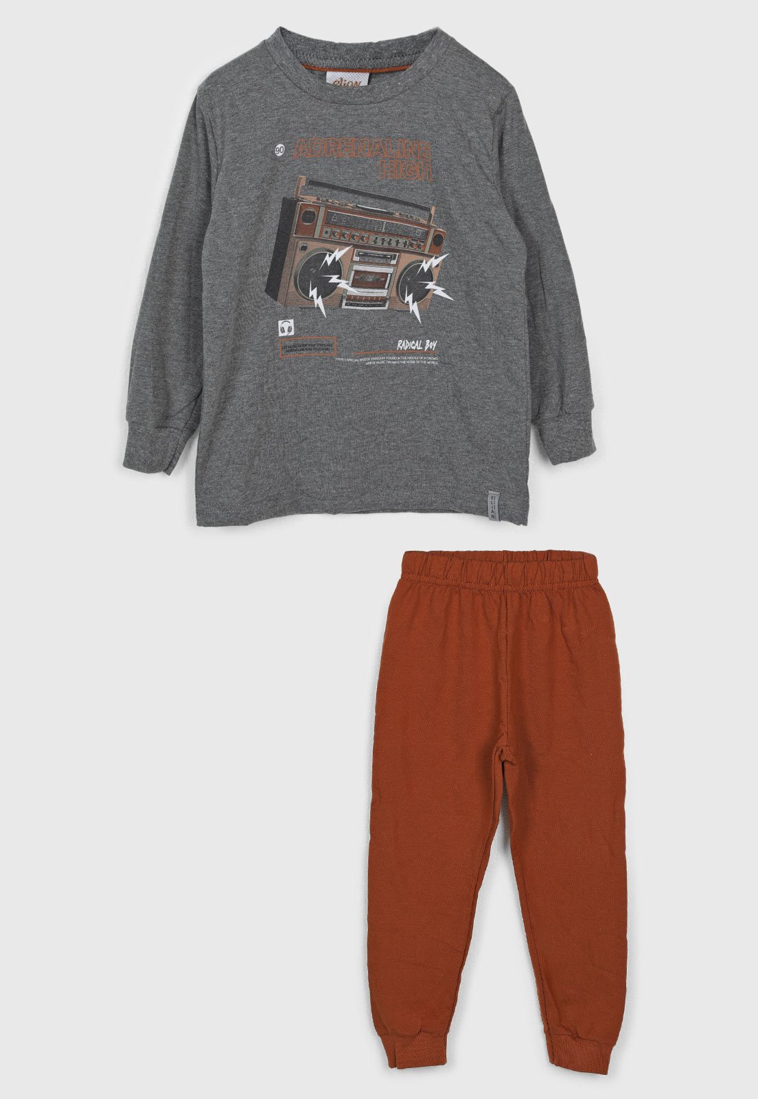 Infantil - Conjunto Elian Blusa Manga Longa Estampa Adrenaline High Cinza