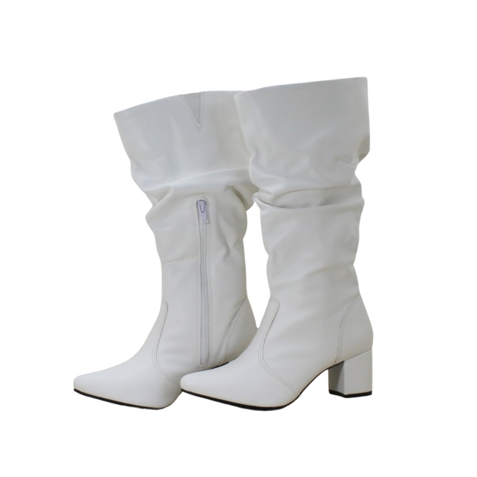 Bota Feminina Sloutchy Lirom Bico Fino Salto Grosso Cano Sanfonado Branca