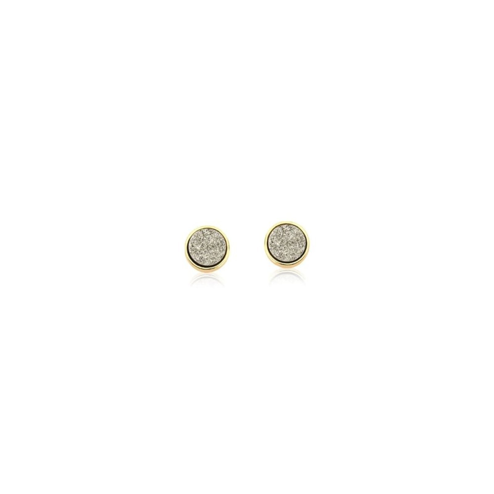 Infantil – Brinco Redondo com Pedra Natural Drusa Banhado a Ouro 18k Semijoia Ania Store