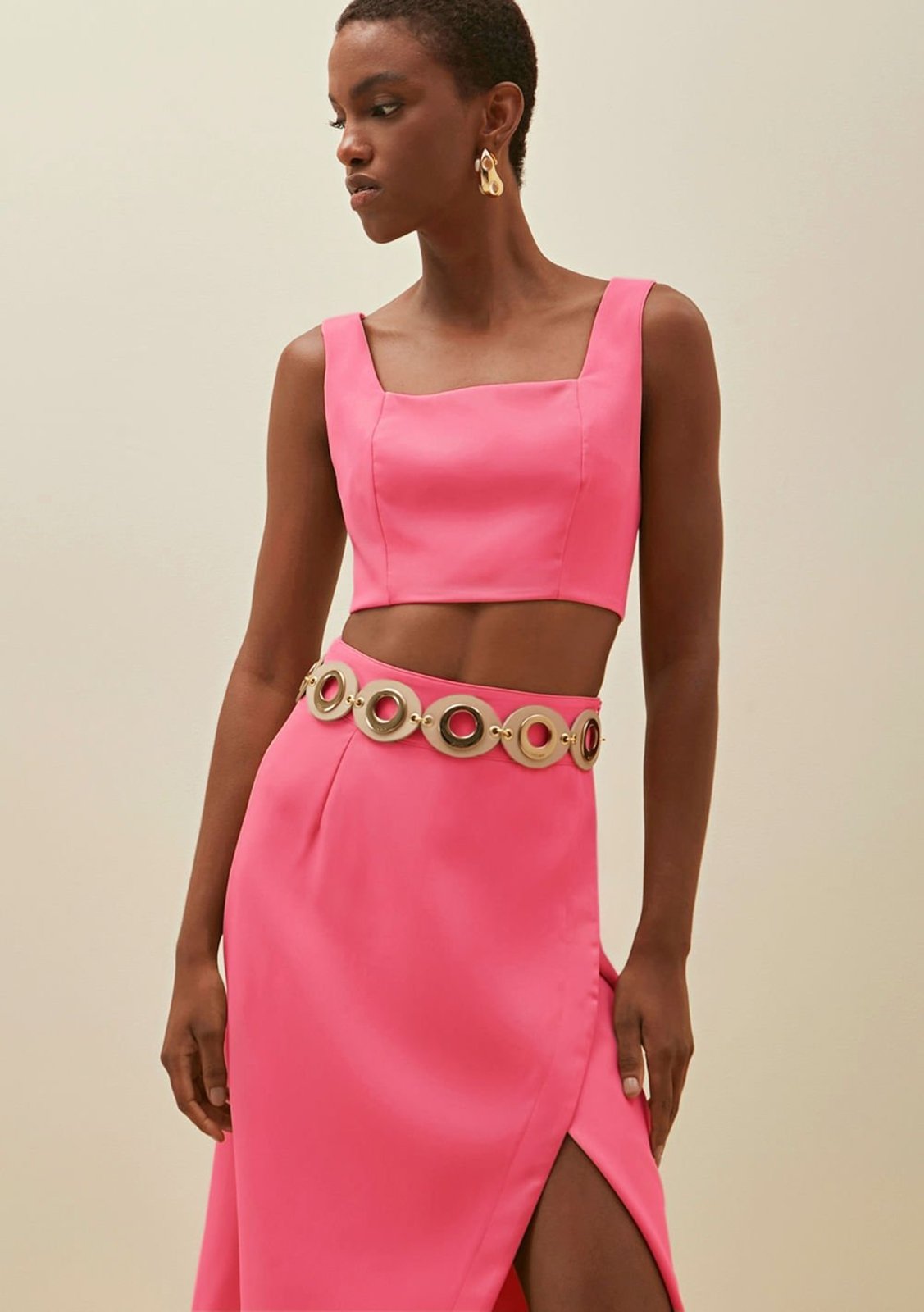 Top Morena Rosa Alfaiataria Alça Larga Detalhe Zíper Pink