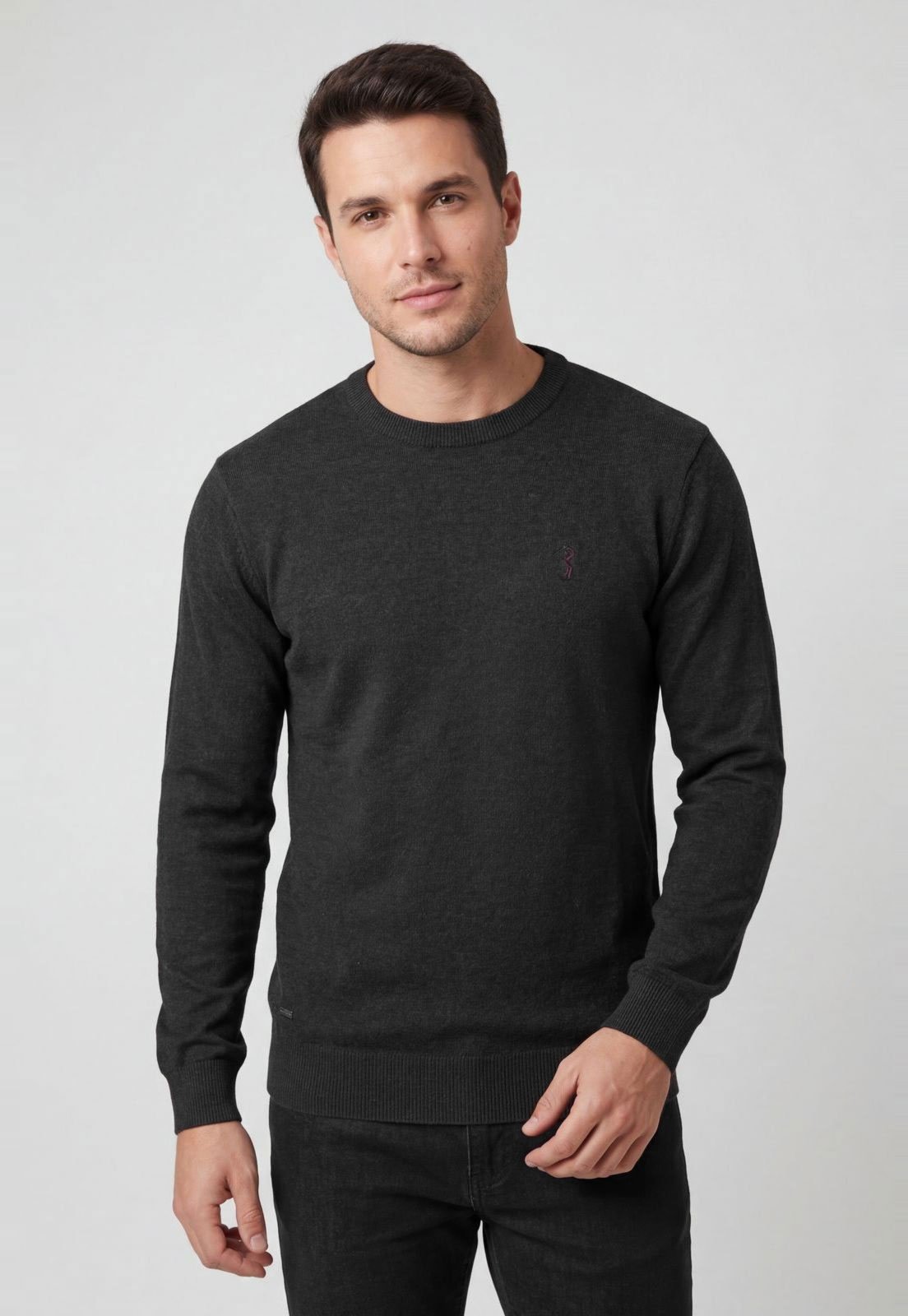 Suéter Masculino Aleatory Gola Redonda Cinza Escuro