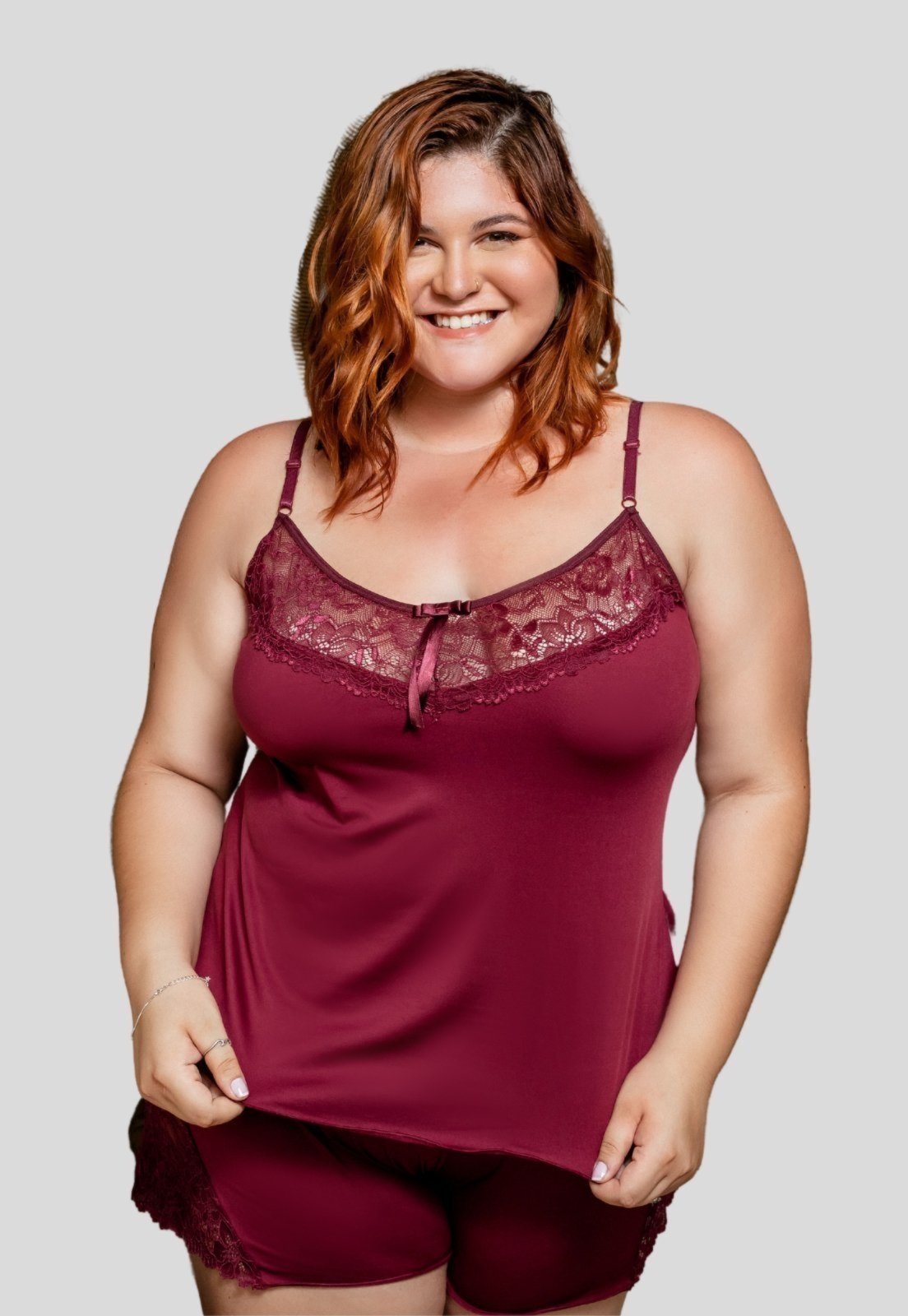 Baby Doll Plus Size Bella Fiore Modas Liganete Com Renda Feminino Vinho