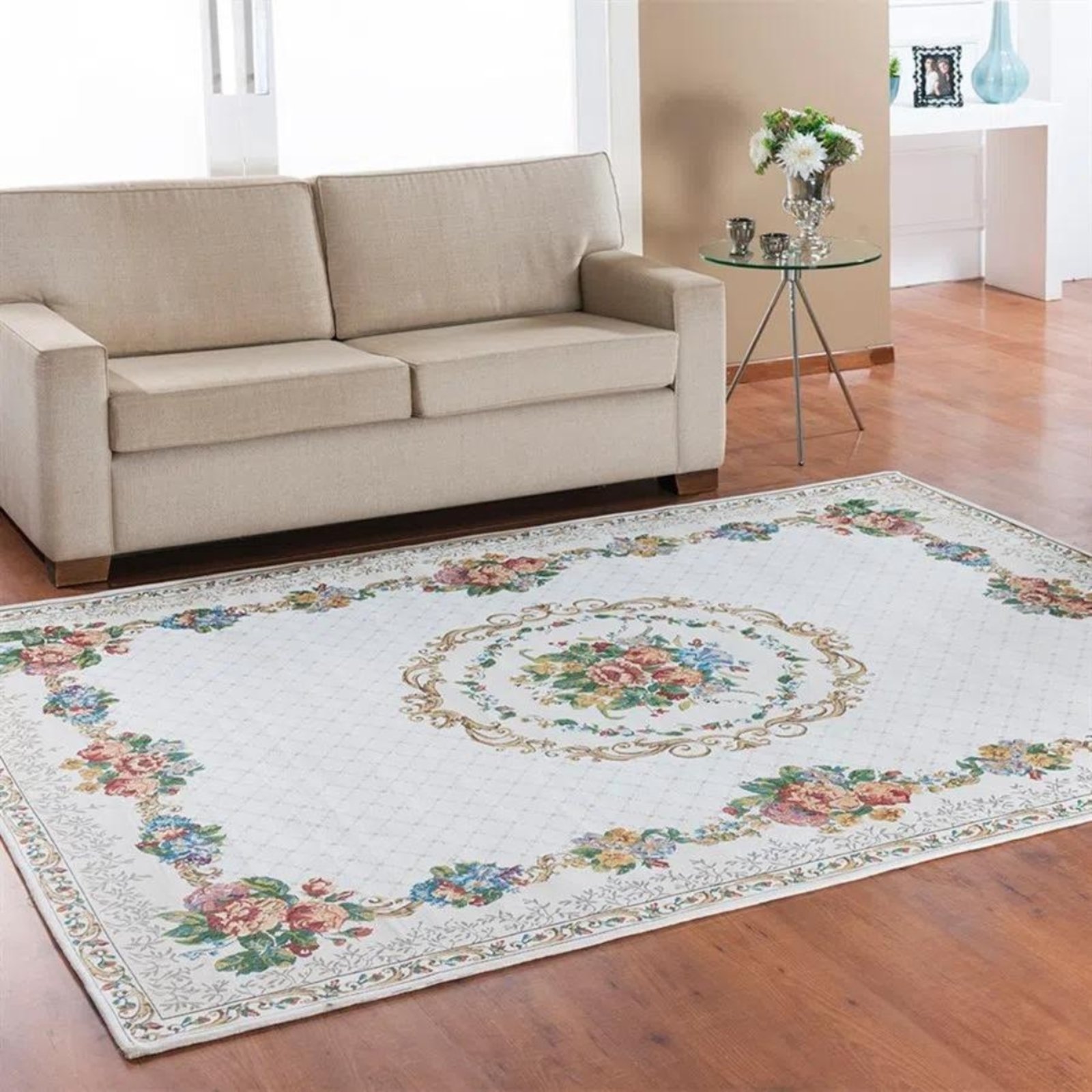 Vista 2 Tapete Sala Quarto 2,00x3,00 Antiderrapante Niazitex Provençal bege Niazitex bege