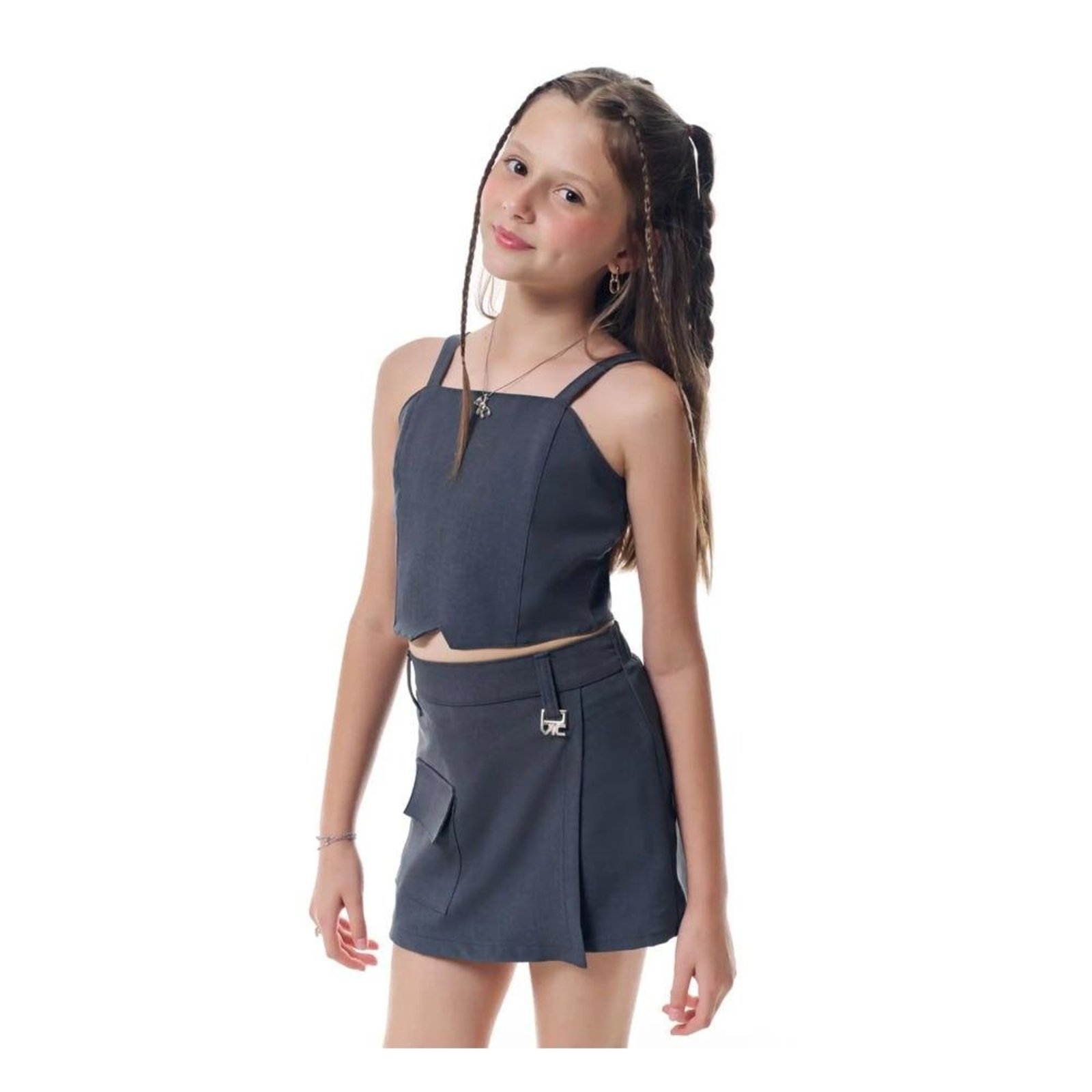 Infantil - Conjunto Shorts Saia Menina Vic&Vicky 14 Cinza