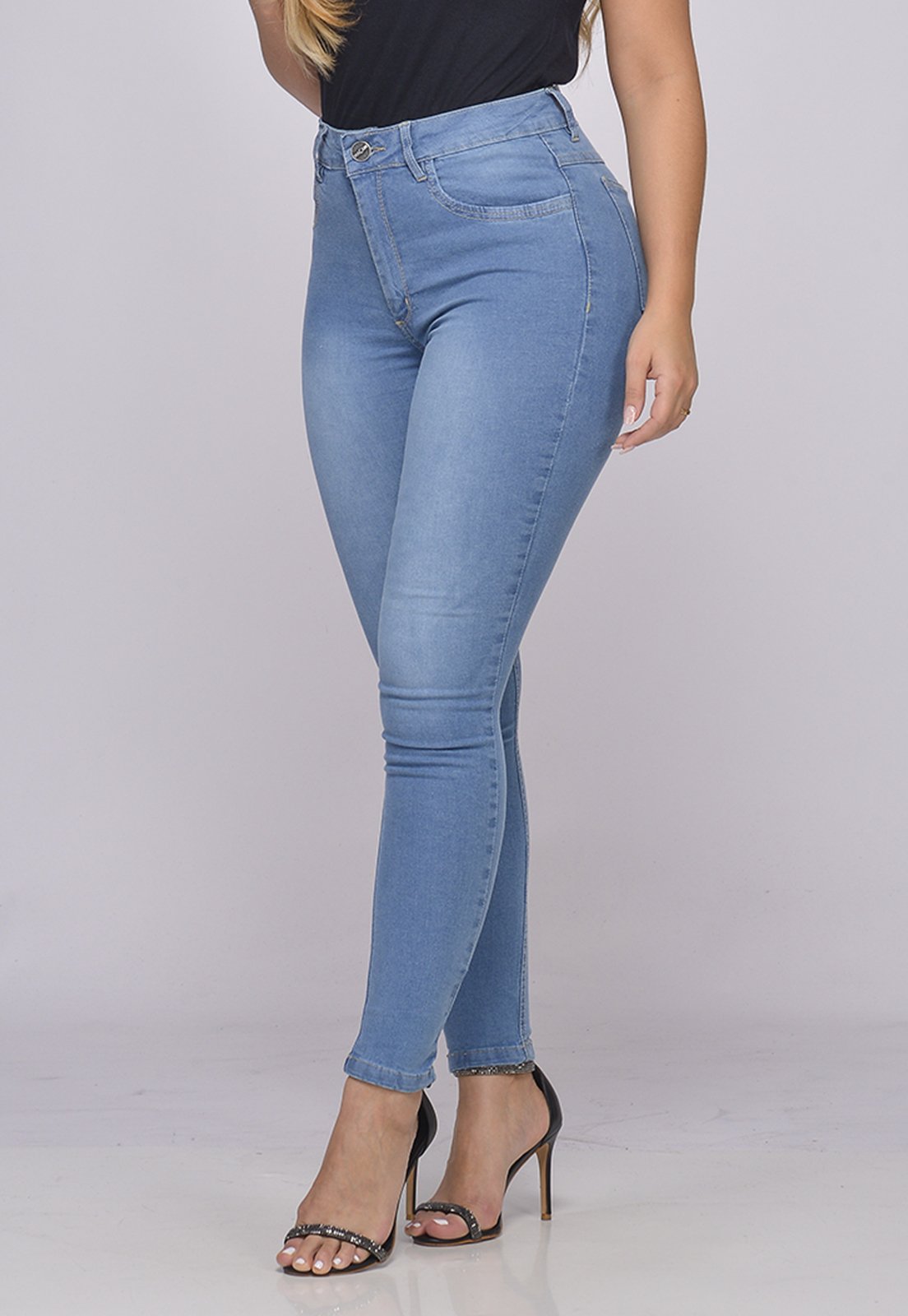 Calça Jeans Feminina Skinny Cintura Alta Elastano Azul