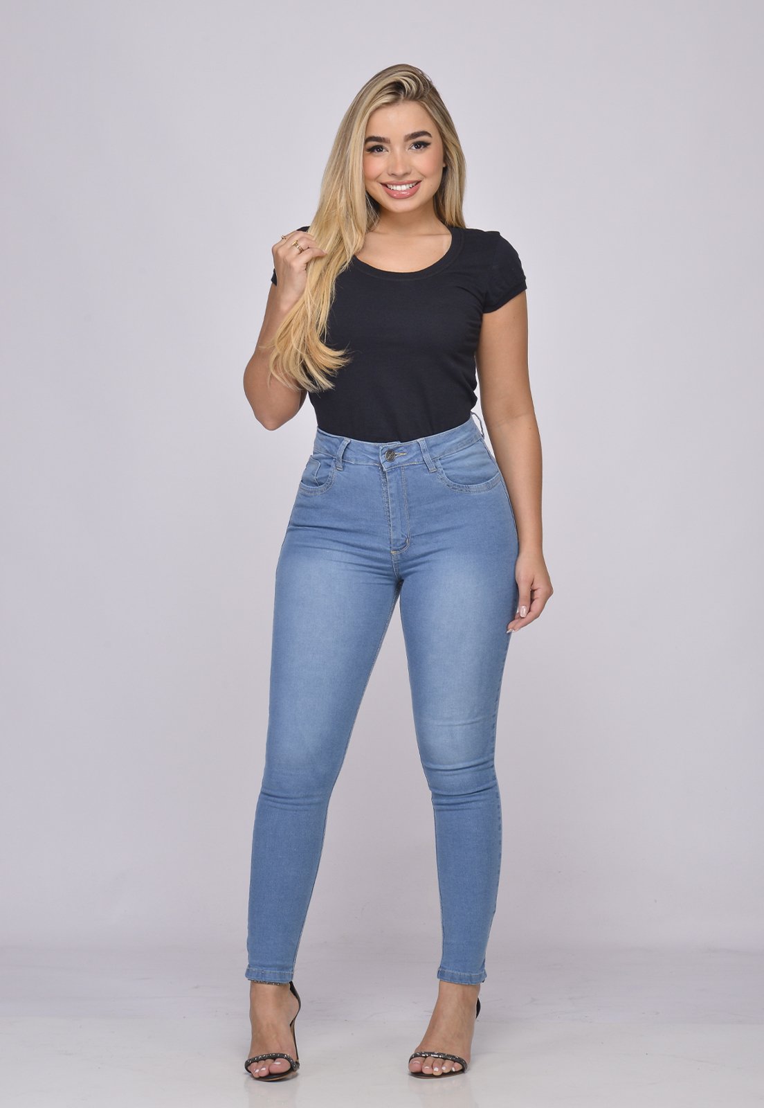 Vista 3 Calça Jeans Feminina Skinny Cintura Alta Elastano Macaw azul Macaw azul
