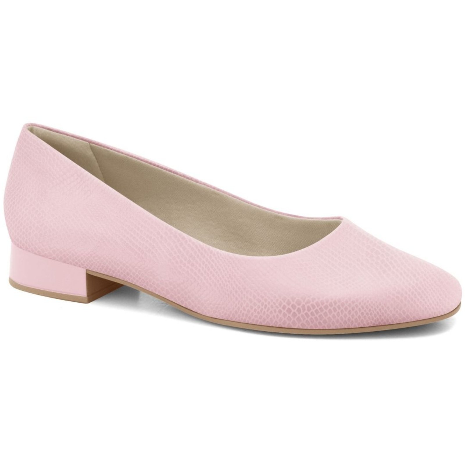 Sapato Feminino Salto Baixo Bico Redondo Textura Ramarim 2415222 - Rosa