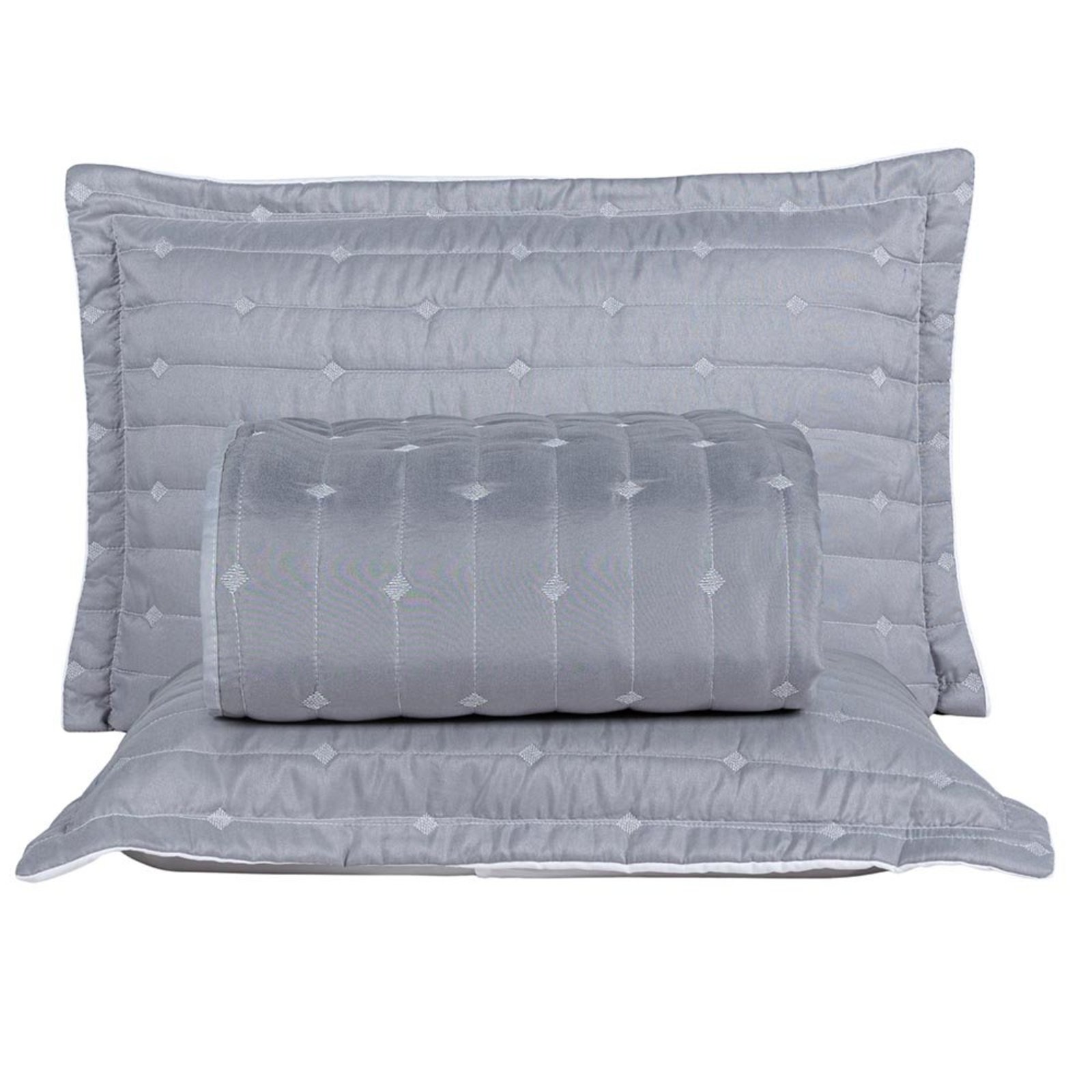 Kit Cobre Leito Rubine Casal Bordado Micropercal 400 Fios Colcha Liso 3 Peças Cinza