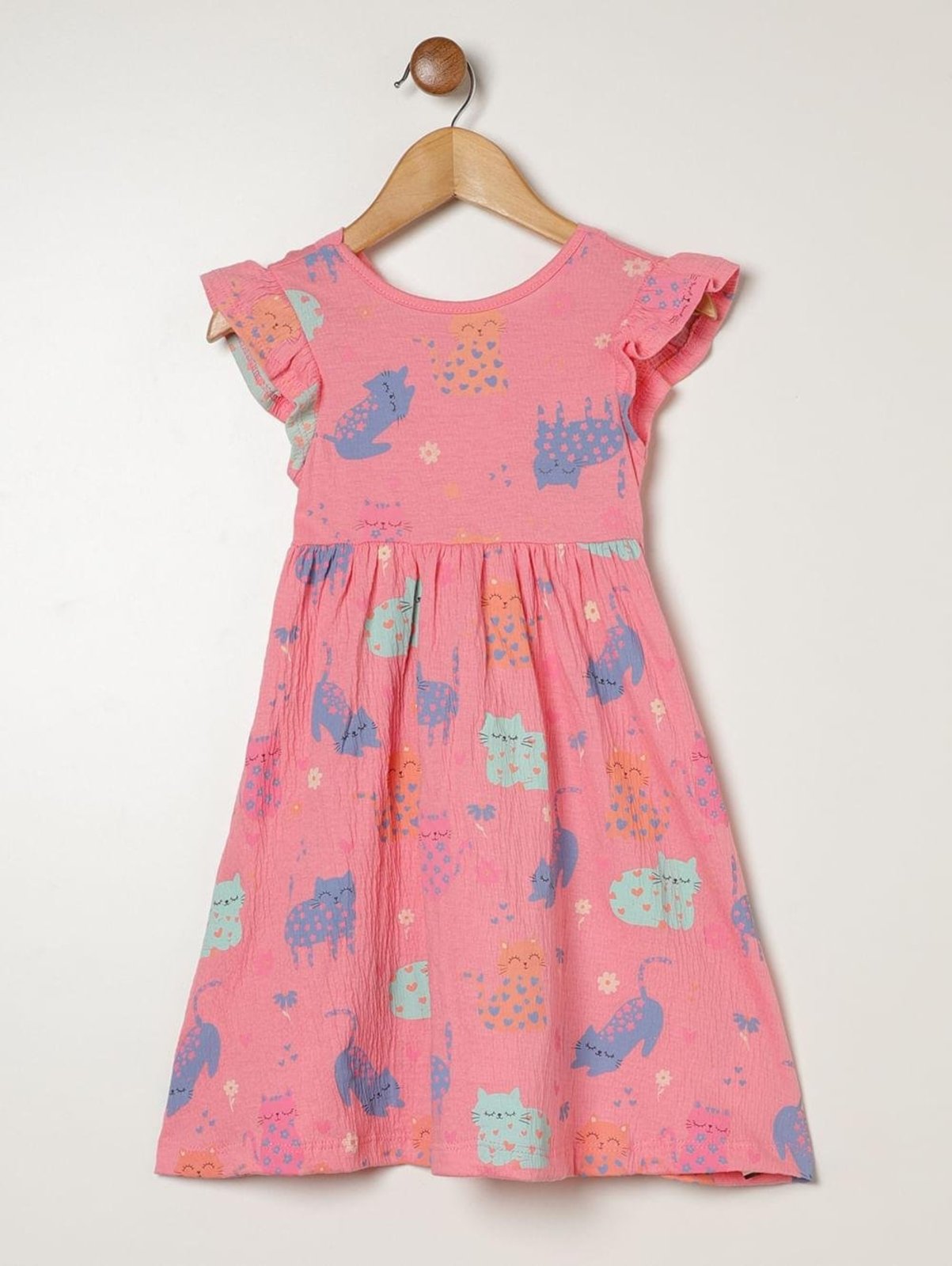Vestido Anarruga Estampado Para Menina- ROSA