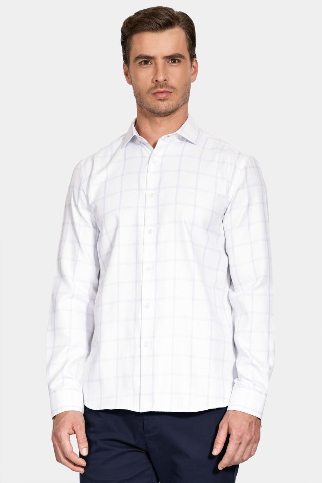 Camisa Aramis Manga Longa Siena Misto Xadrez Branco Com Azul