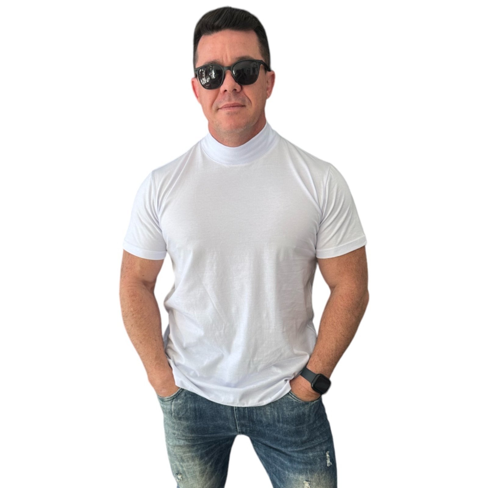 Vista 3 Kit com 2 Camisetas Gola Alta Algodão Slim Stecchi STECCHI MODA preto STECCHI MODA preto